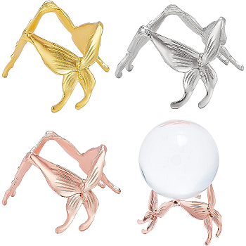 3Pcs 3 Colors Butterfly Crystal Ball Display Stand Alloy Metal Base, Crystal Sphere Stand for Home Decoration, Mixed Color, 6.1x6.3x4.4cm, Inner Diameter: 4.4x4.2cm, 1pc/color