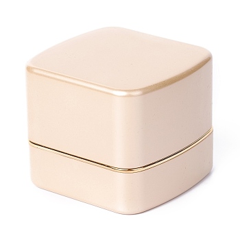 Square Plastic Jewelry Pendant Boxes, with Velvet and LED Light, PapayaWhip, 6.5x6.7x5.6cm