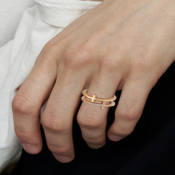 1Pc Brass Adjustable Open Cuff Rings, Cross, Golden, 11mm, Inner Diameter: Adjustable