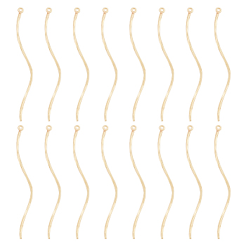 16Pcs Brass Pendants, Twist Wave Charms, for Earring Making, Real 14K Gold Plated, 53x2.5x1mm, Hole: 1mm