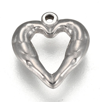 304 Stainless Steel Open Pendants, Heart with Wing, Stainless Steel Color, 13x12.5x2.2mm, Hole: 1mm