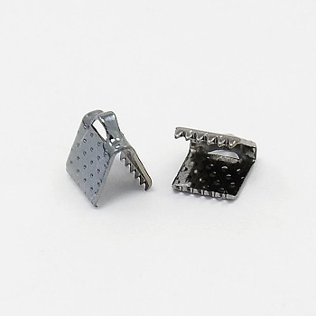Iron Ribbon Crimp Ends, Rectangle, Gunmetal, 8x8mm, Hole: 2mm, about 5000pcs/bag