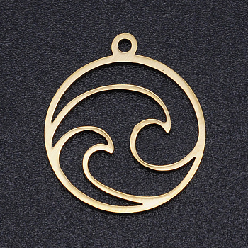 201 Stainless Steel Laser Cut Pendants, Flat Round with Auspicious Cloud, Golden, 20x17.5x1mm, Hole: 1.4mm