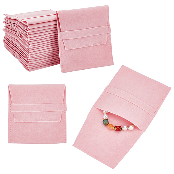Velvet Jewelry Flap Pouches, Folding Envelope Bag for Earrings, Bracelets, Necklaces Packaging, Rectangle, Pink, 96x90x2.5mm
