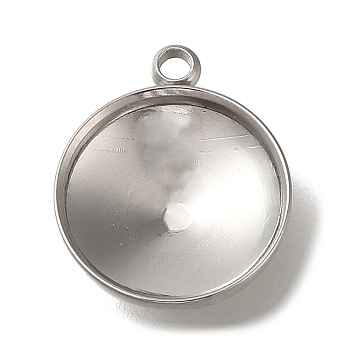 304 Stainless Steel Pendant Cabochon Settings, Flat Round, Stainless Steel Color, Tray: 12mm, 16x13x4mm, Hole: 1.4mm