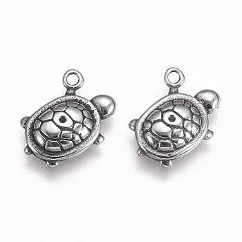 304 Stainless Steel Pendants, Tortoise, Antique Silver, 12x15x3.5mm, Hole: 1.5mm