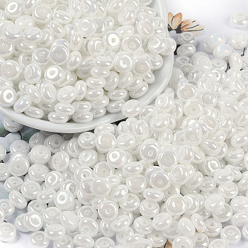 Opaque Colours Luster Glass Seed Beads, Donut, White, 6.5x3mm, Hole: 1.8mm, about 1363pcs/pound