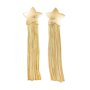 Rack Plating Star Brass Earrings, Tassel Earrings for Women, Cadmium Free & Lead Free, Long-Lasting Plated, Real 18K Gold Plated, 97x24mm