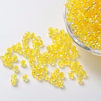 Eco-Friendly Transparent Acrylic Beads, Round, AB Color, Yellow, 6mm, Hole: 1.5mm, about 400pcs/50g