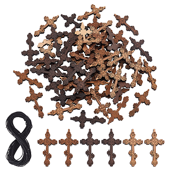 DIY Cross Pendant Necklace Making Kit, Including Wooden Pendants, Waxed Polyester Cord, Mixed Color, Pendants: 60Pcs/box