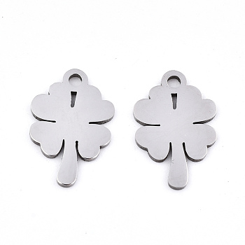 201 Stainless Steel Pendants, Laser Cut, Clover, Stainless Steel Color, 16x10.5x0.9mm, Hole: 1.6mm