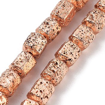 Electroplated Natural Lava Rock Beads Strands, Hexagon, Rose Gold Plated, 8~8.5x6.5~7x6~6.5mm, Hole: 1.4mm, about 47pcs/strand, 15.67''(39.8cm)