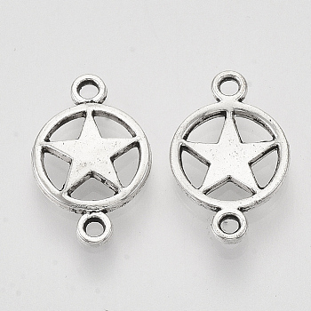 Tibetan Style Alloy Pentacle Links connectors, Flat Round with Star, Cadmium Free & Lead Free, Antique Silver, 15.5x10x2mm, Hole: 1.4mm, about 1162pcs/1000g