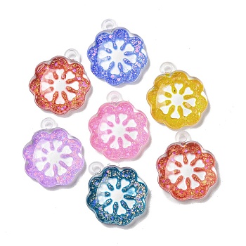 Acrylic Pendants, with Enamel and Glitter, Flower, Mixed Color, 29x24.5x8mm, Hole: 3mm