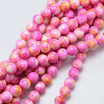 Synthetic Ocean White Jade Beads Strands, Dyed, Round, Deep Pink, 8mm, Hole: 1mm, about 52pcs/strand, 15.35 inch