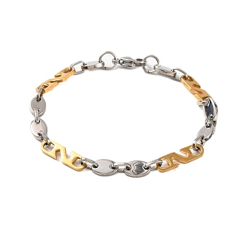 304 Stainless Steel Link Chain Bracelets, with 201 Stainless Steeel Findings, Golden & Stainless Steel Color, 8-1/2 inch(21.5cm)