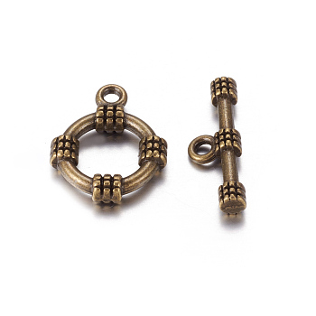 Tibetan Style Alloy Toggle Clasps, Cadmium Free & Nickel Free & Lead Free, Ring, Antique Bronze, Ring: 19x15mm, Bar: 20x3mm, Hole: 2mm, 2Pcs/set
