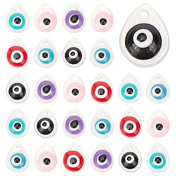 50Pcs Natural Freshwater Shell Charms, with Enamel, Teardrop with Evil Eye, Mixed Color, 10.5x8x3~4mm, Hole: 1.2mm