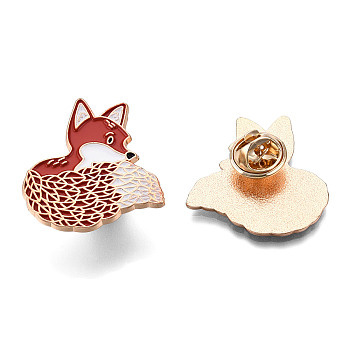 Fox Shape Enamel Pin, Light Gold Plated Alloy Animal Badge for Backpack Clothes, Nickel Free & Lead Free, 30x28mm, Pin: 1.2mm