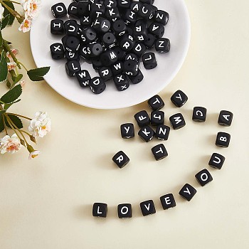 20Pcs Black Cube Letter Silicone Beads 12x12x12mm Square Dice Alphabet Beads with 2mm Hole Spacer Loose Letter Beads for Bracelet Necklace Jewelry Making, Letter.G, 12mm, Hole: 2mm