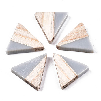 Opaque Resin & Wood Cabochons, Triangle, Silver, 15x14.5x3mm