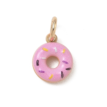 Spray Painted Brass Charms, Donut Charms, Golden, Pink, 12x10x3.5mm, Hole: 3.8mm