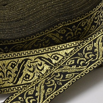 Polyester Ribbons, with Tree Pattern, Jacquard Ribbon, Black, 1-1/4 inch(33mm), 33yards/roll(30.1752m/roll)