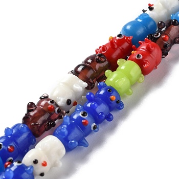 Handmade Lampwork Beads, Bumpy, Bear, Mixed Color, 14~17x10~14x11~13mm, Hole: 1.6~2mm, about 25pcs/strand, 14.57 inch(37cm)