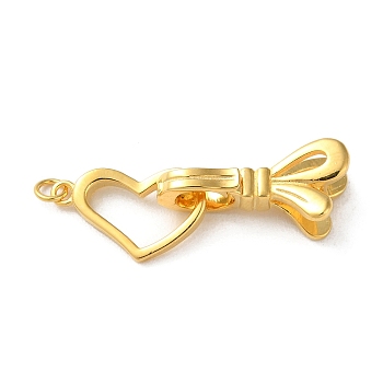925 Sterling Silver Fold Over Clasps, Long-Lasting Plated, Heart Bowknot with 925 Stamp, Real 18K Gold Plated, Heart: 14x8x2mm, Clasp: 16.5x5.5x7.5mm, Ring: 3x0.5mm, Inner diameter: 2mm