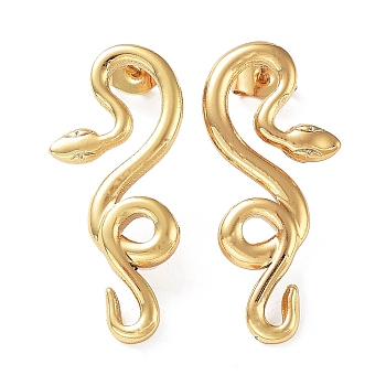 304 Stainless Steel Stud Earring, Garden Reptile Serpentine Snake Earring for Women, Real 18K Gold Plated, 30x13mm