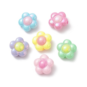 UV Plating Acrylic Beads, Iridescent, Flower, Mixed Color, 15.5x16x9mm, Hole: 3mm