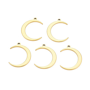 Ion Plating(IP) 201 Stainless Steel Pendants, Moon, Nickel Free, Real 18K Gold Plated, 25.5x20.5x1.5mm, Hole: 2mm