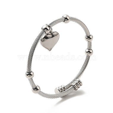 304 bracelet manchette breloques coeur en acier inoxydable(BJEW-P283-07P)-3