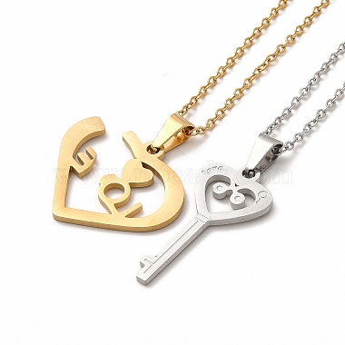 Heart & Skeleton Key Couple Pendant Necklaces & Stud Earrings(SJEW-E045-06GP)-2