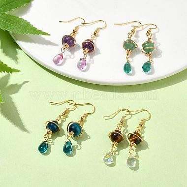 4 Pairs 4 Style Nature Mixed Gemstone Round Dangle Earrings(EJEW-TA00332)-2