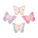 Rack Plating Alloy Enamel and ABS Imitation Pearl Pendants, Butterfly Charms, Golden, Cadmium Free & Nickel Free & Lead Free, Mixed Color, 35x44x4mm, Hole: 1.8mm(ENAM-T091-55M-G)