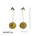 Brass Micro Pave Cubic Zirconia Enamel Stud Dangle Earrings, Golden, Olives, 40x15mm(FS-WGCCCE1-04)