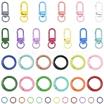 60Pcs Baking Paint Iron Open Jump Rings, with 15Pcs Alloy Spring Gate Rings, 15Pcs Alloy Swivel Snap Hooks Clasps, Mixed Color, 18 Gauge, 10x1mm, Inner Diameter: 8mm(FIND-YW0009-88)
