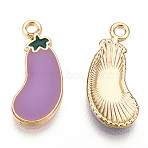 Eco-Friendly Zinc Alloy Pendants, with Enamel, Cadmium Free & Nickel Free & Lead Free, Eggplant, Light Gold, Purple, 19x8x2mm, Hole: 1.8mm(FIND-N048-50A-NR)