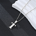 201 Stainless Steel Crystal Rhinestone Initial Pendant Necklaces, Stainless Steel Color, Non-Tarnish, Letter T, 19.69 inch(50cm)(FS-WG28760-22)