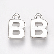 Brass Charms, Letter, Nickel Free, Real Platinum Plated, Letter.B, 8.5x5x1.5mm, Hole: 0.8mm(X-KK-S350-167B-P)
