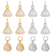 SUPERFINDINGS 12Pcs 2 Colors Brass Clear Cubic Zirconia Pendants, Long-Lasting Plated, Triangle, Mixed Color, 10x9x5.5mm, Hole: 3.4mm, 6pcs/color(ZIRC-FH0001-13)