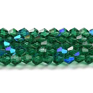 Transparent Electroplate Glass Beads Strands, AB Color Plated, Faceted, Bicone, Teal, 3.5mm, about 108~123pcs/strand, 12.76~14.61 inch(32.4~37.1cm)(GLAA-F029-3mm-D10)
