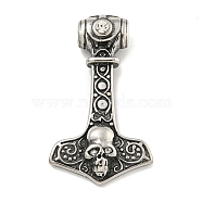 316 Surgical Stainless Steel Pendants, with Rhinestone, Thor's Hammer with Skull Charm, Crystal, 42x24.5x8.5mm, Hole: 5x4mm(STAS-E212-89AS-A)