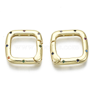 Brass Micro Pave Cubic Zirconia Spring Gate Rings, Square, Nickel Free, Colorful, Real 16K Gold Plated, 18x18x3mm, Inner Diameter: 13x13mm(ZIRC-N039-028-NF)