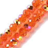 AB Color Plated Transparent Electroplate Beads Strands, Faceted, Round, Coral, 7.5x6mm, Hole: 1mm, about 80~83pcs/strand, 18.31~19.88''(46.5~50.5cm)(EGLA-H104-06A)