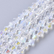 Electroplate Glass Beads Strands, AB Color Half Plated, Faceted, Bicone, Clear AB, 4x4mm, Hole: 0.8mm, about 86~90pcs/strand, 12.99 inch(33cm)(EGLA-Q118-4mm-C17)