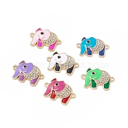 Alloy Crystal Rhinestone Connector Charms, Elephant Links, with Enamel, Light Gold, Mixed Color, 16x23x3mm, Hole: 1.6mm(FIND-C019-09KCG)