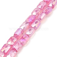 Imitation Jade Glass Beads Strands, AB Color Plated, Faceted, Rectangle, Hot Pink, 7x4.5x3mm, Hole: 1mm, about 70pcs/strand, 19.21''(48.8cm)(GLAA-P058-04A-08)