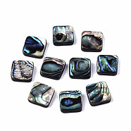 Natural Abalone Shell/Paua Shell Beads, Square, Colorful, 11.5~12.5x11.5~12.5x3.5mm, Hole: 1mm(SSHEL-T014-12B)